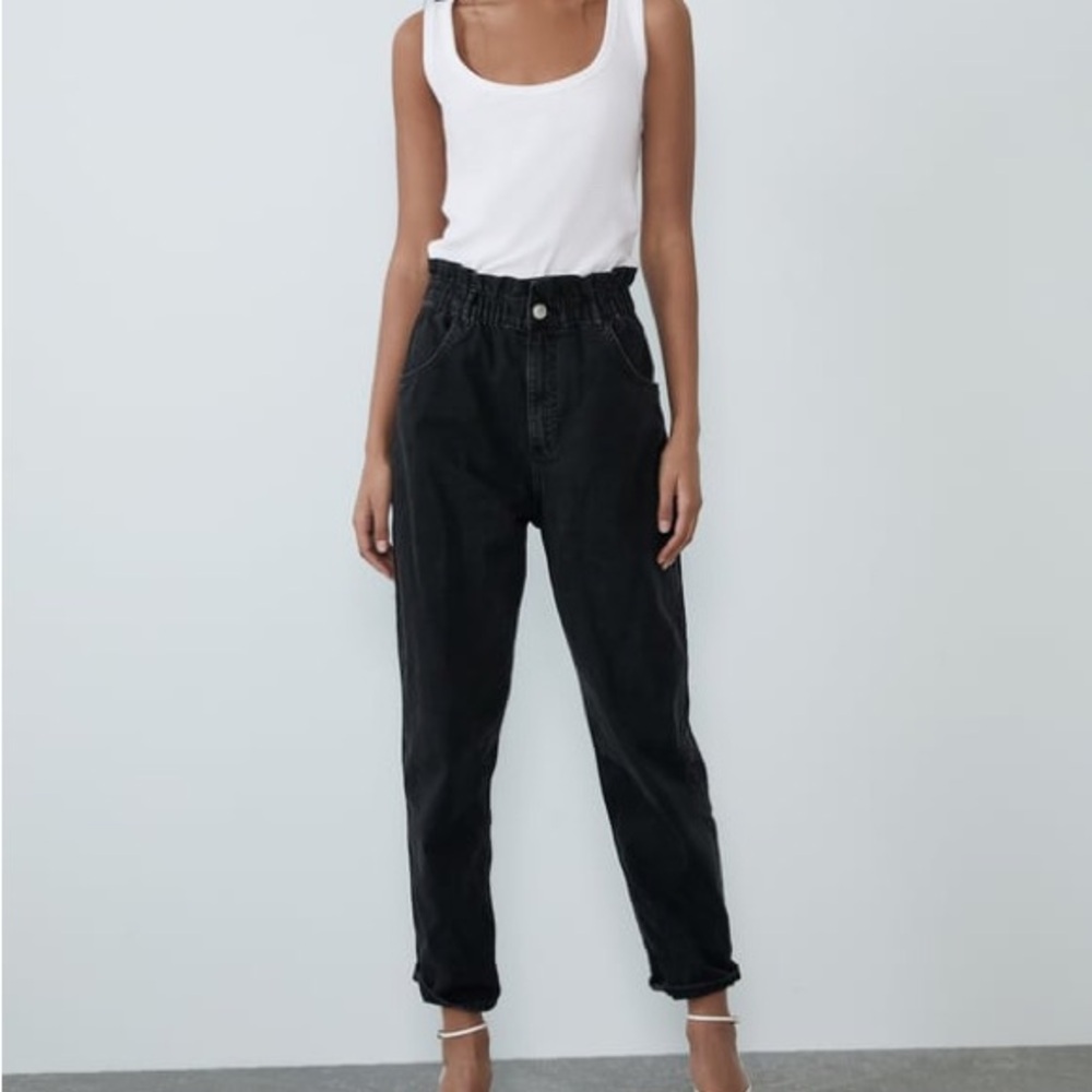 Zara high waisted women’s black baggy jeans pants elastic waist